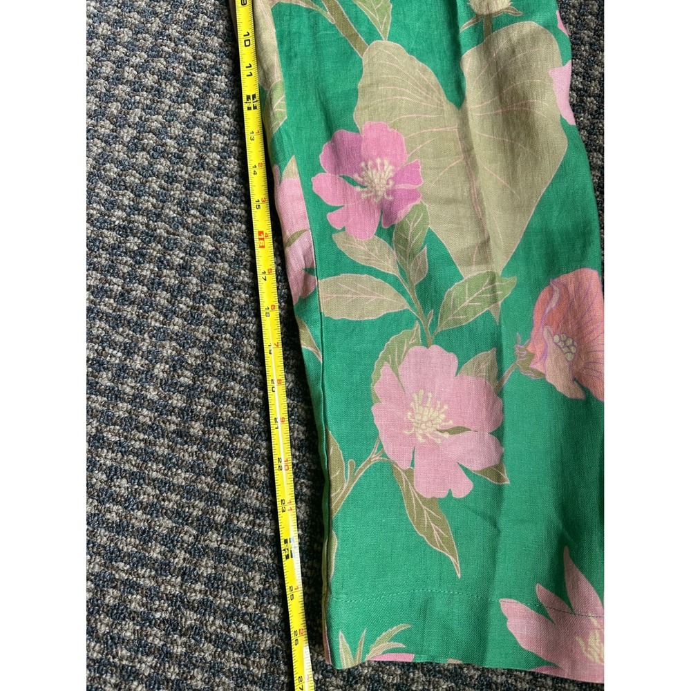 Farm Rio Green Wild Peonies Linen Pants Floral Pineapple Tassel Size L and top - Picture 10 of 16